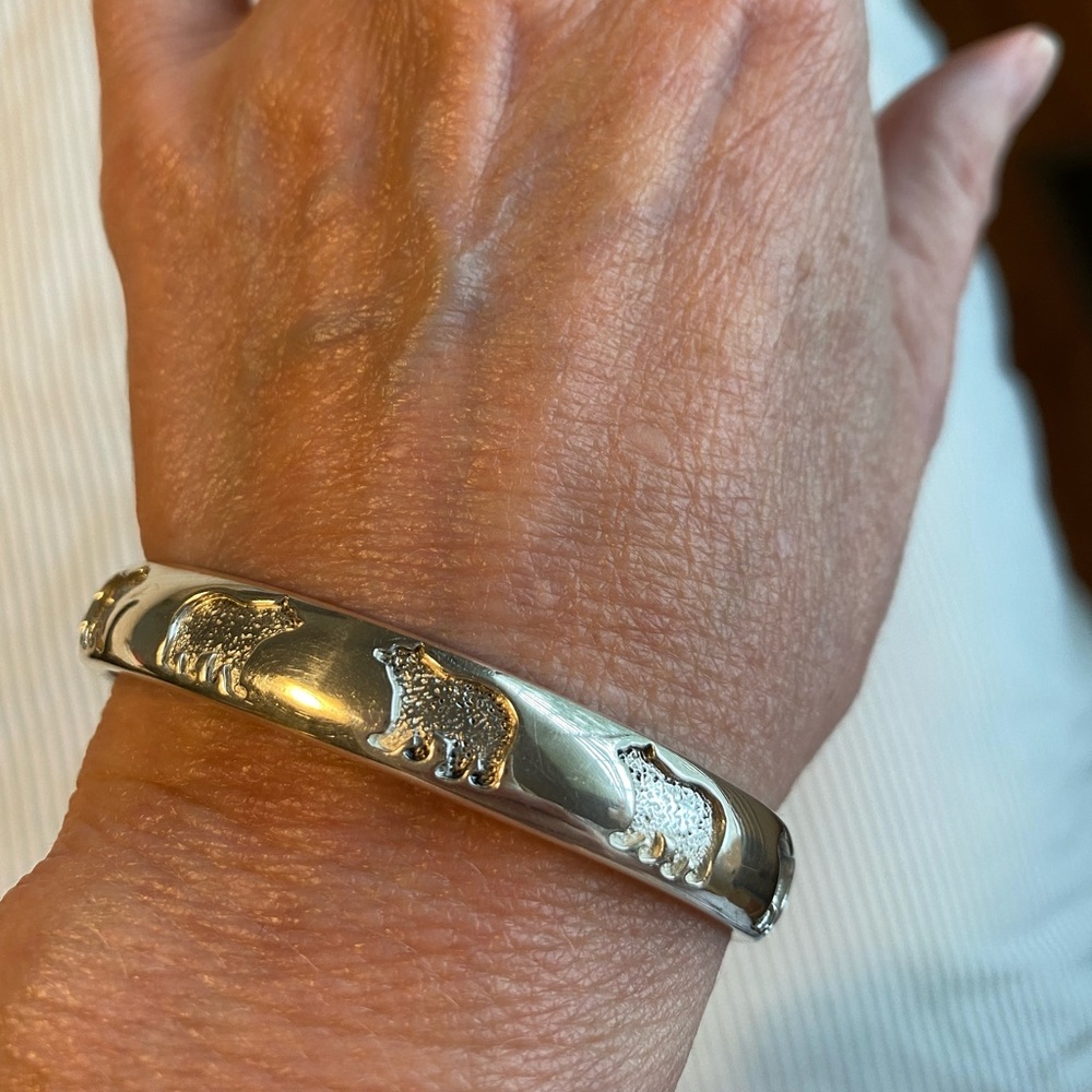 Heavy Sterling Silver Bracelet with Bear engravings